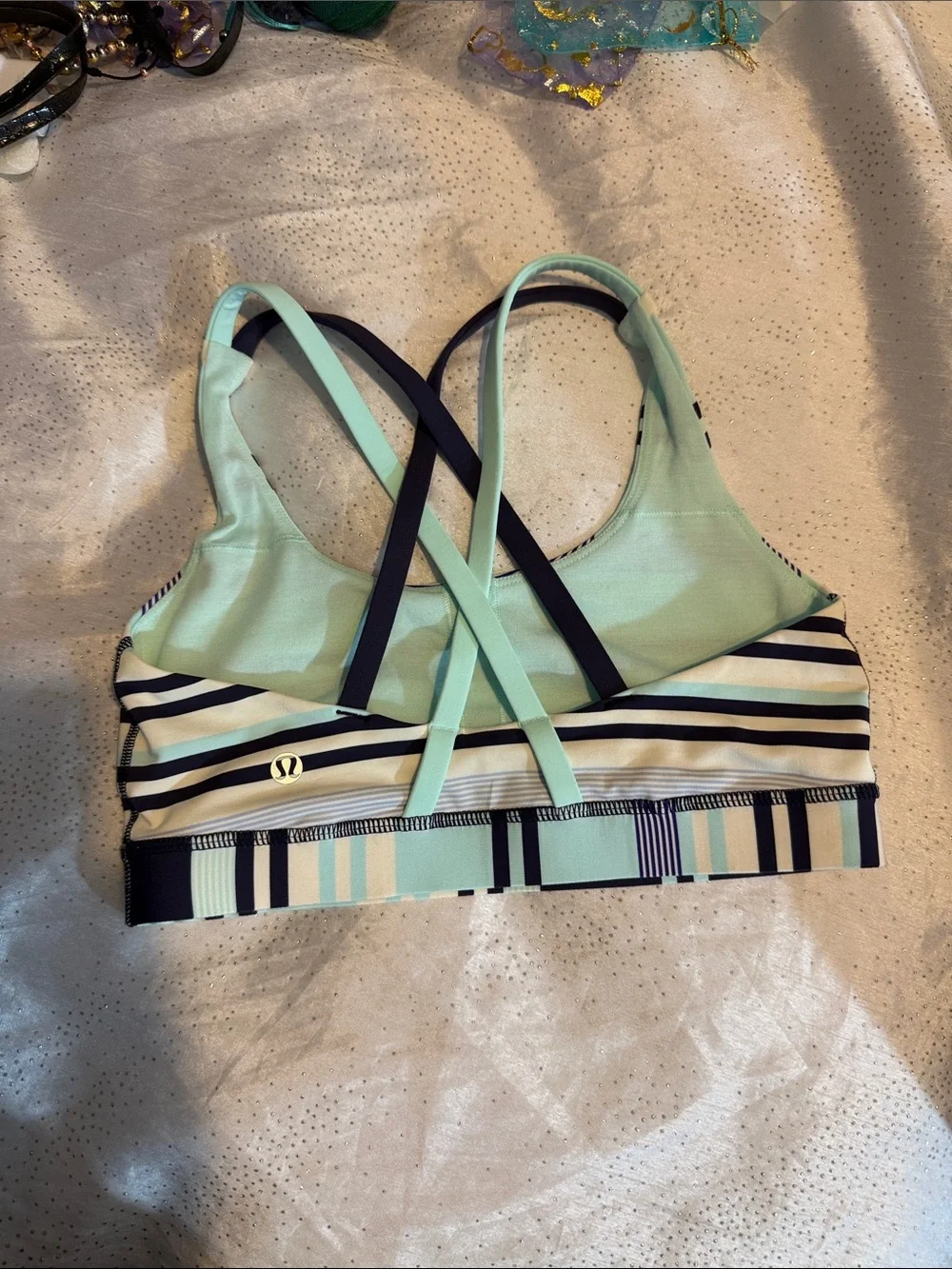 Lululemon Striped Mint and Navy Women's sport bra size 6